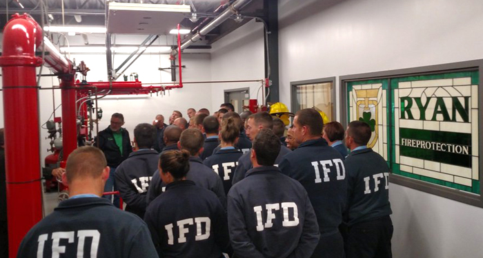 Indianapolis Fire Department recruits during a training session at Ryan Fireprotection Indianapolis Fire Department recruits