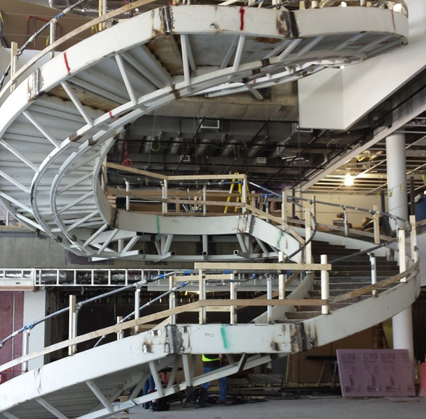 Construction of the spiral staircase at Roche Diagnostics.